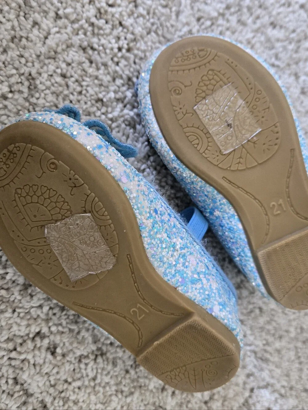 Toddler Size 21 (US 4) Blue Glitter Butterfly Mary Jane Kids Shoes